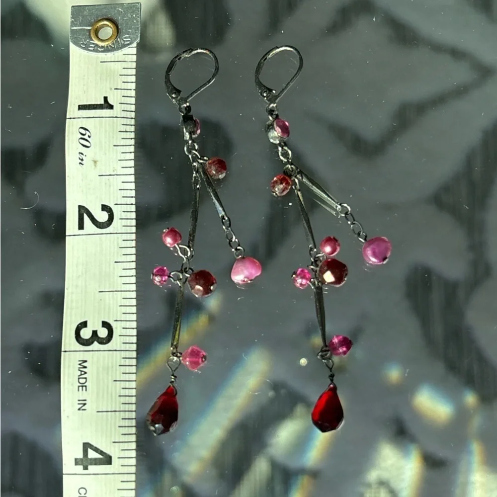 Pink Red Bead drop earrings